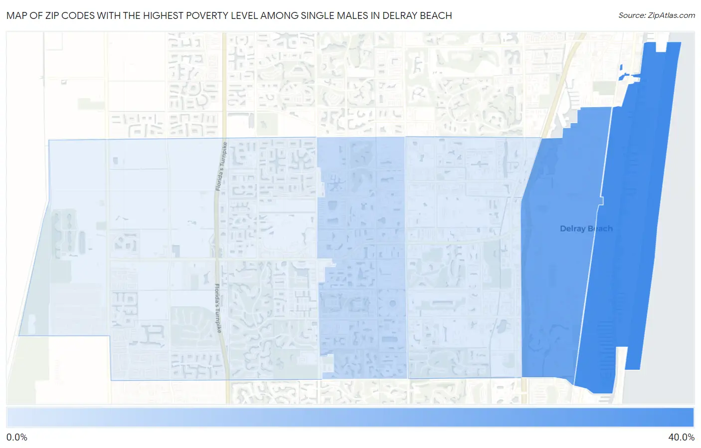 Zip Codes with the Highest Poverty Level Among Single Males in Delray Beach Map
