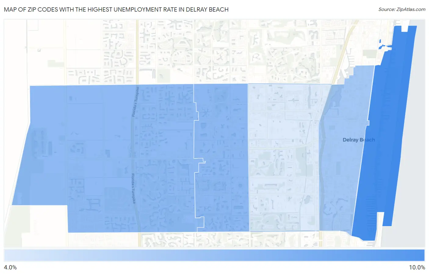 Zip Codes with the Highest Unemployment Rate in Delray Beach Map