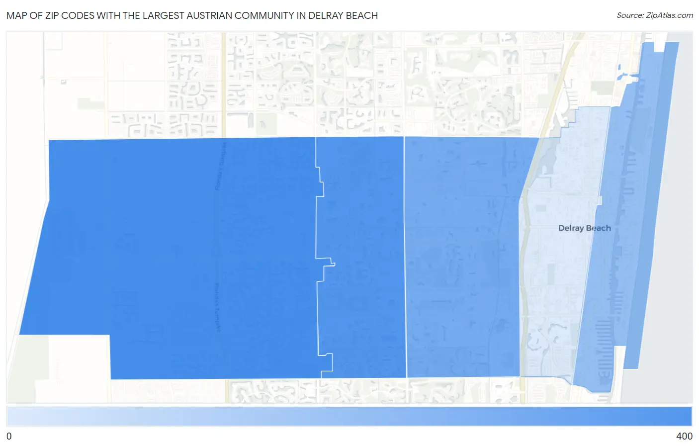 Zip Codes with the Largest Austrian Community in Delray Beach Map