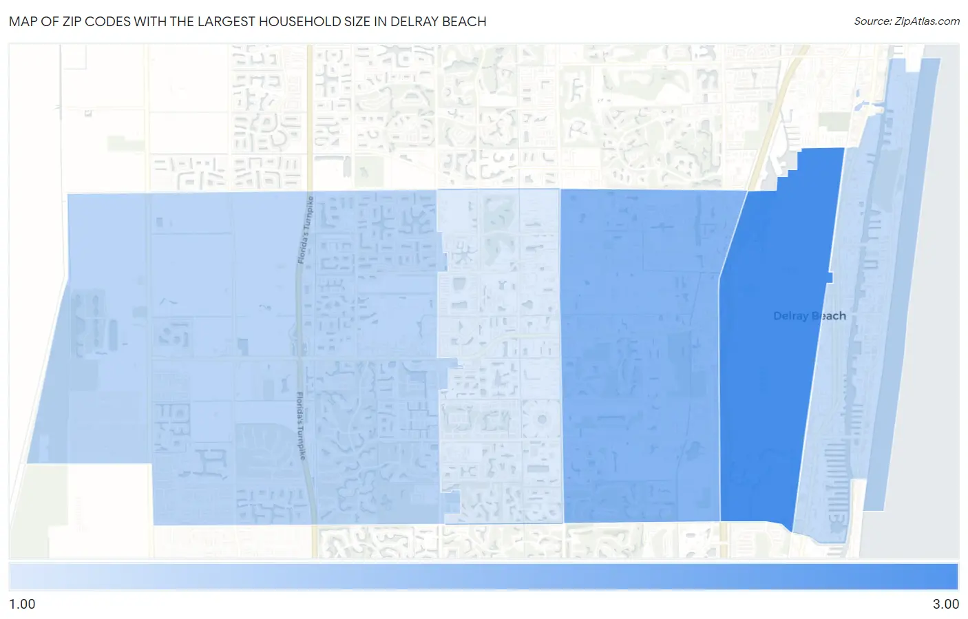 Zip Codes with the Largest Household Size in Delray Beach Map