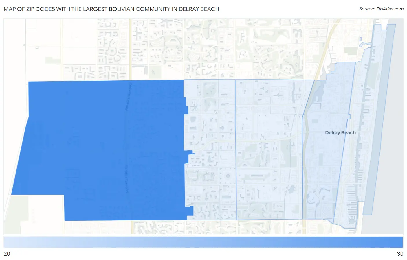 Zip Codes with the Largest Bolivian Community in Delray Beach Map