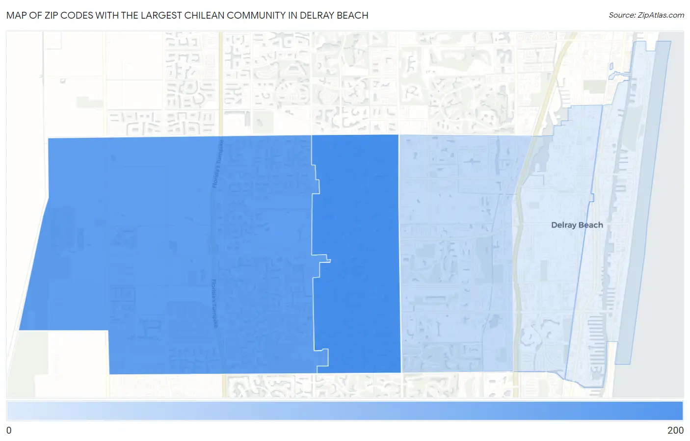 Zip Codes with the Largest Chilean Community in Delray Beach Map
