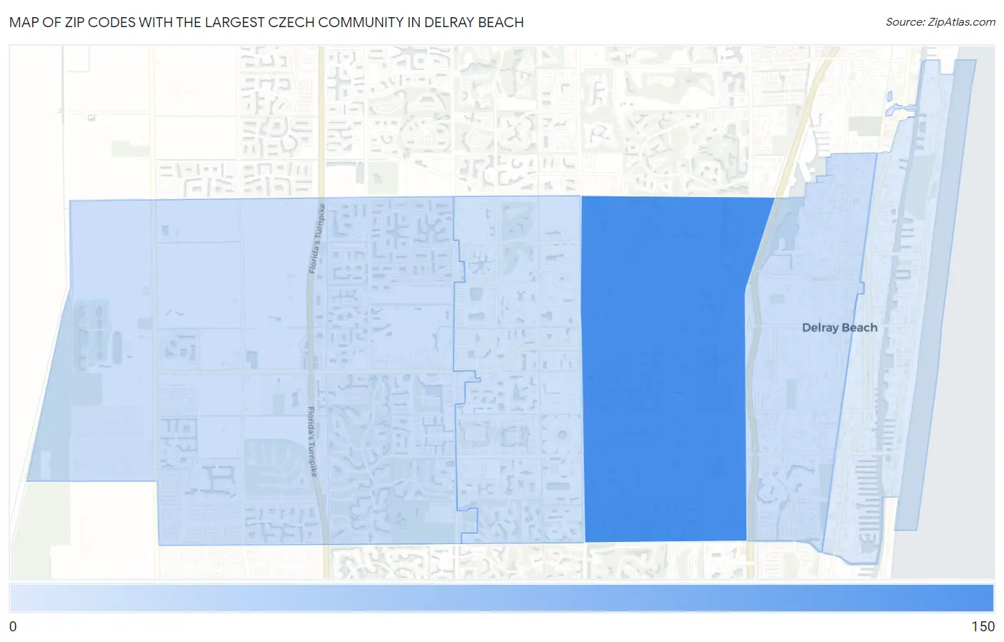 Zip Codes with the Largest Czech Community in Delray Beach Map