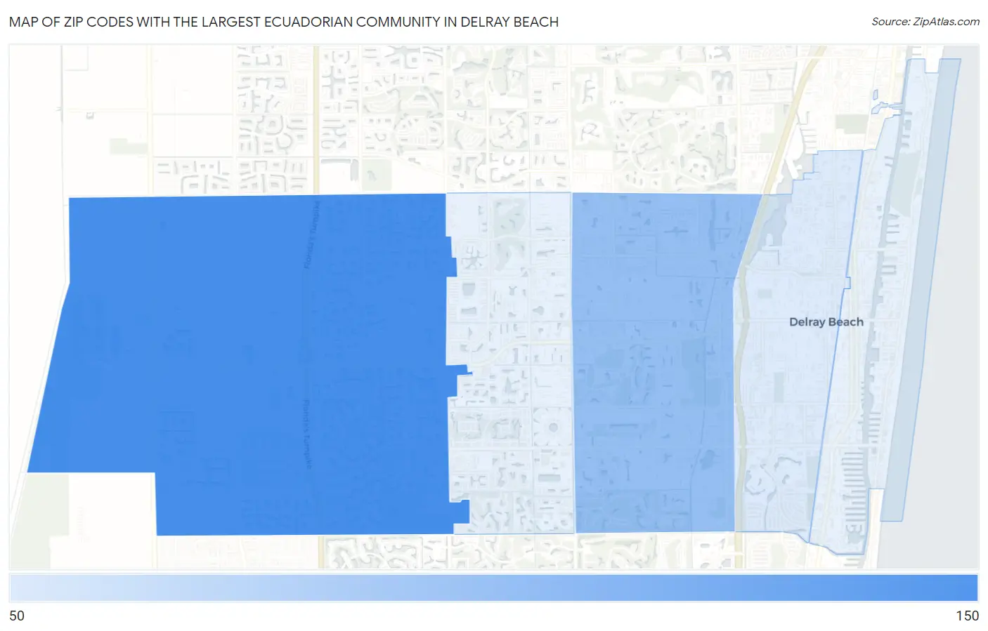 Zip Codes with the Largest Ecuadorian Community in Delray Beach Map