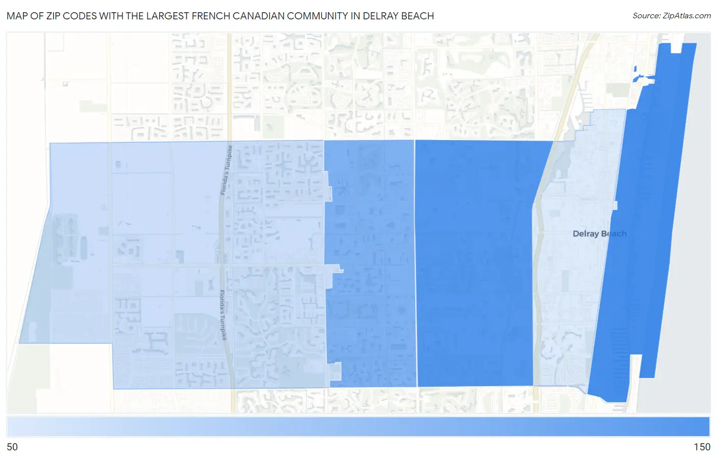 Zip Codes with the Largest French Canadian Community in Delray Beach Map