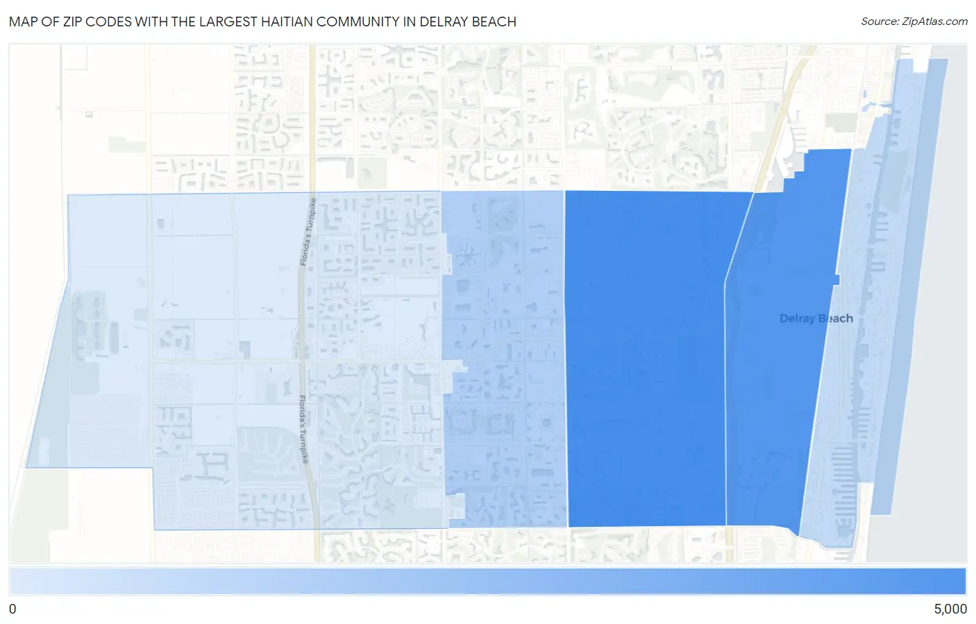 Zip Codes with the Largest Haitian Community in Delray Beach Map