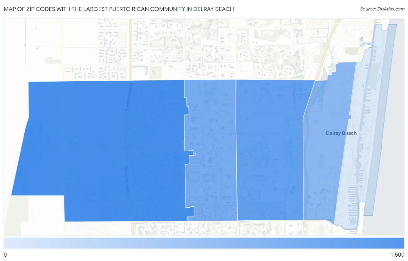 Zip Codes with the Largest Puerto Rican Community in Delray Beach Map