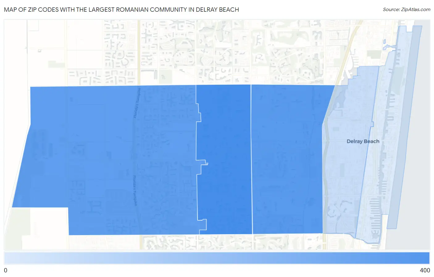 Zip Codes with the Largest Romanian Community in Delray Beach Map