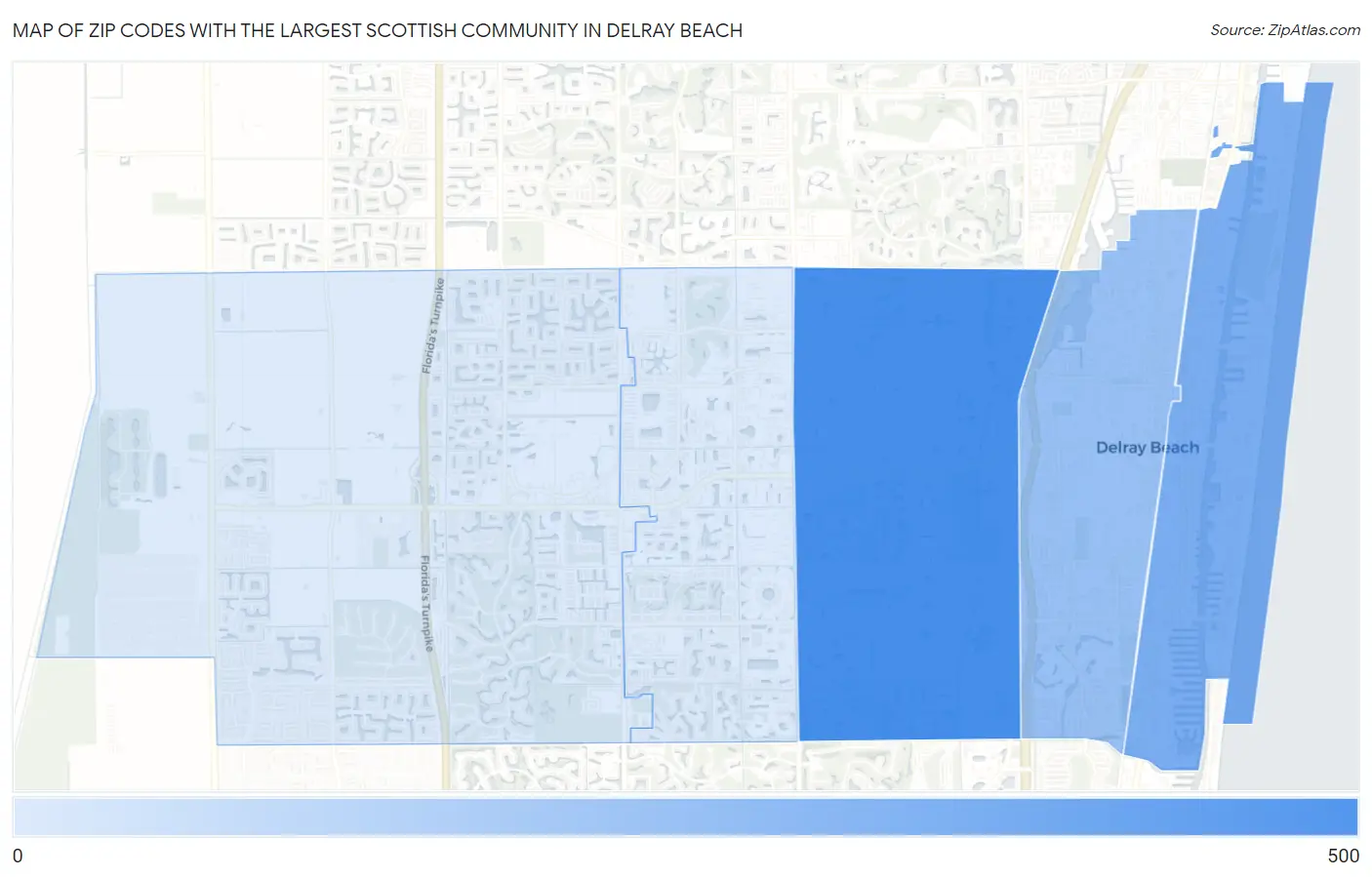 Zip Codes with the Largest Scottish Community in Delray Beach Map