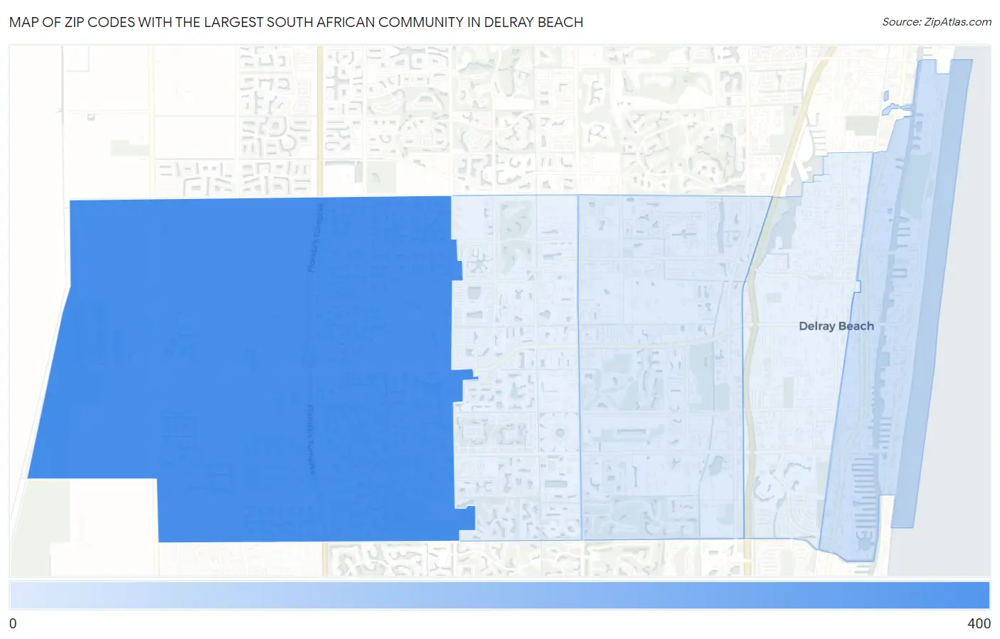 Zip Codes with the Largest South African Community in Delray Beach Map