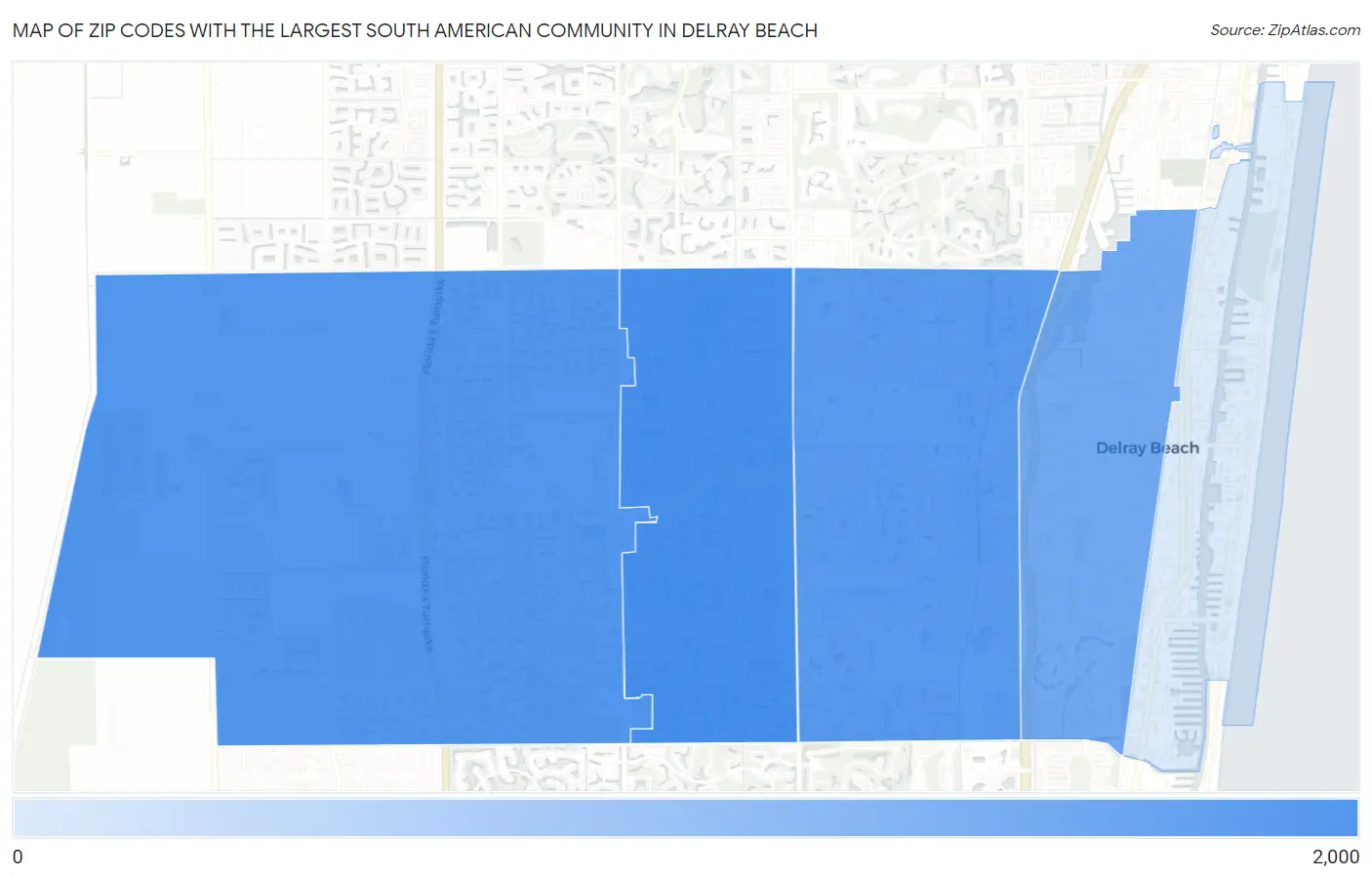 Zip Codes with the Largest South American Community in Delray Beach Map