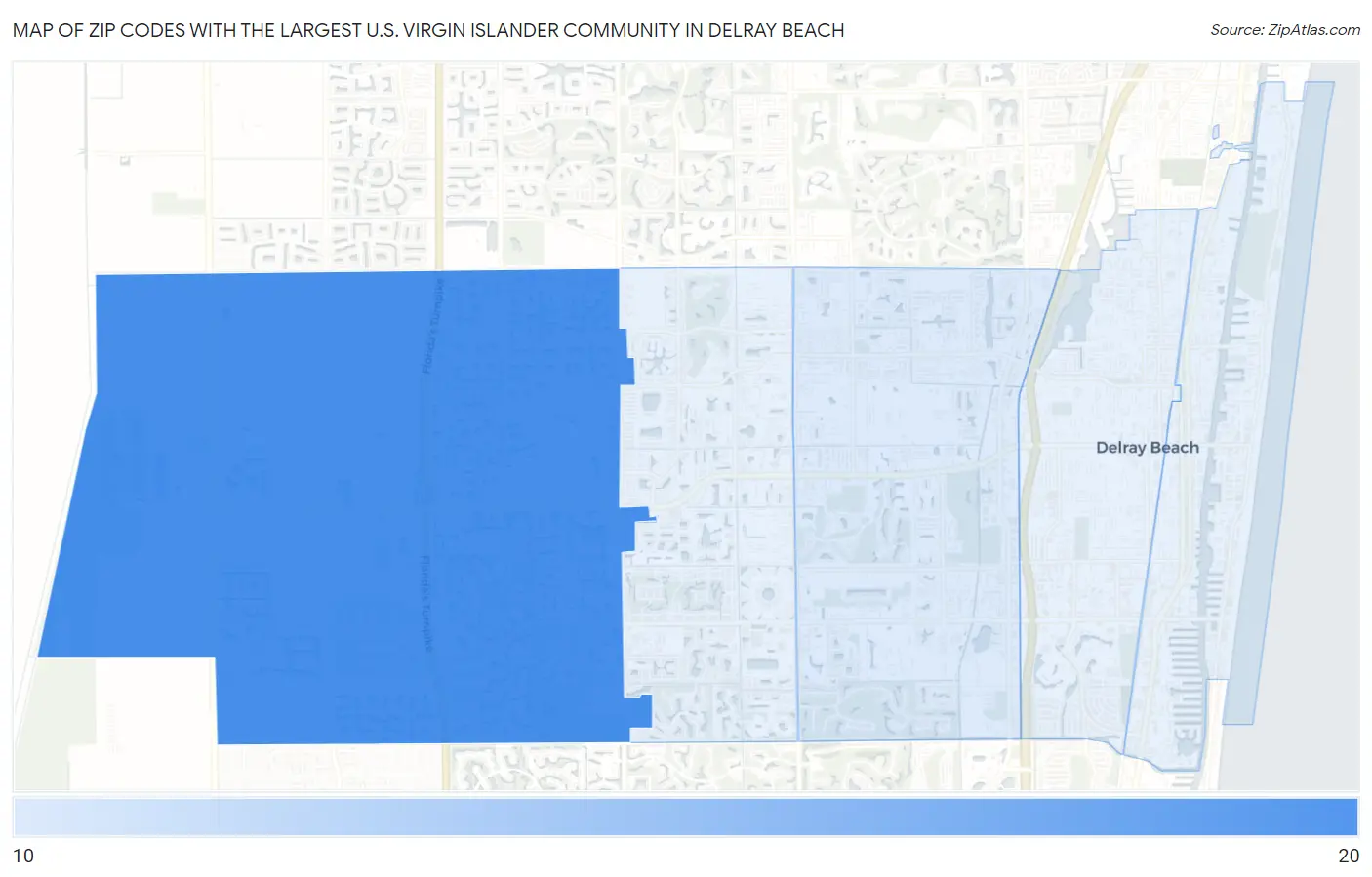 Zip Codes with the Largest U.S. Virgin Islander Community in Delray Beach Map