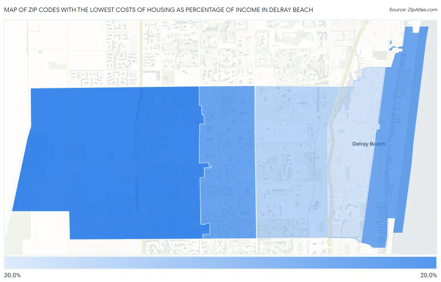 Zip Codes with the Lowest Costs of Housing as Percentage of Income in Delray Beach Map