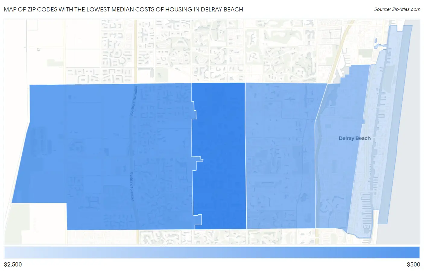 Zip Codes with the Lowest Median Costs of Housing in Delray Beach Map