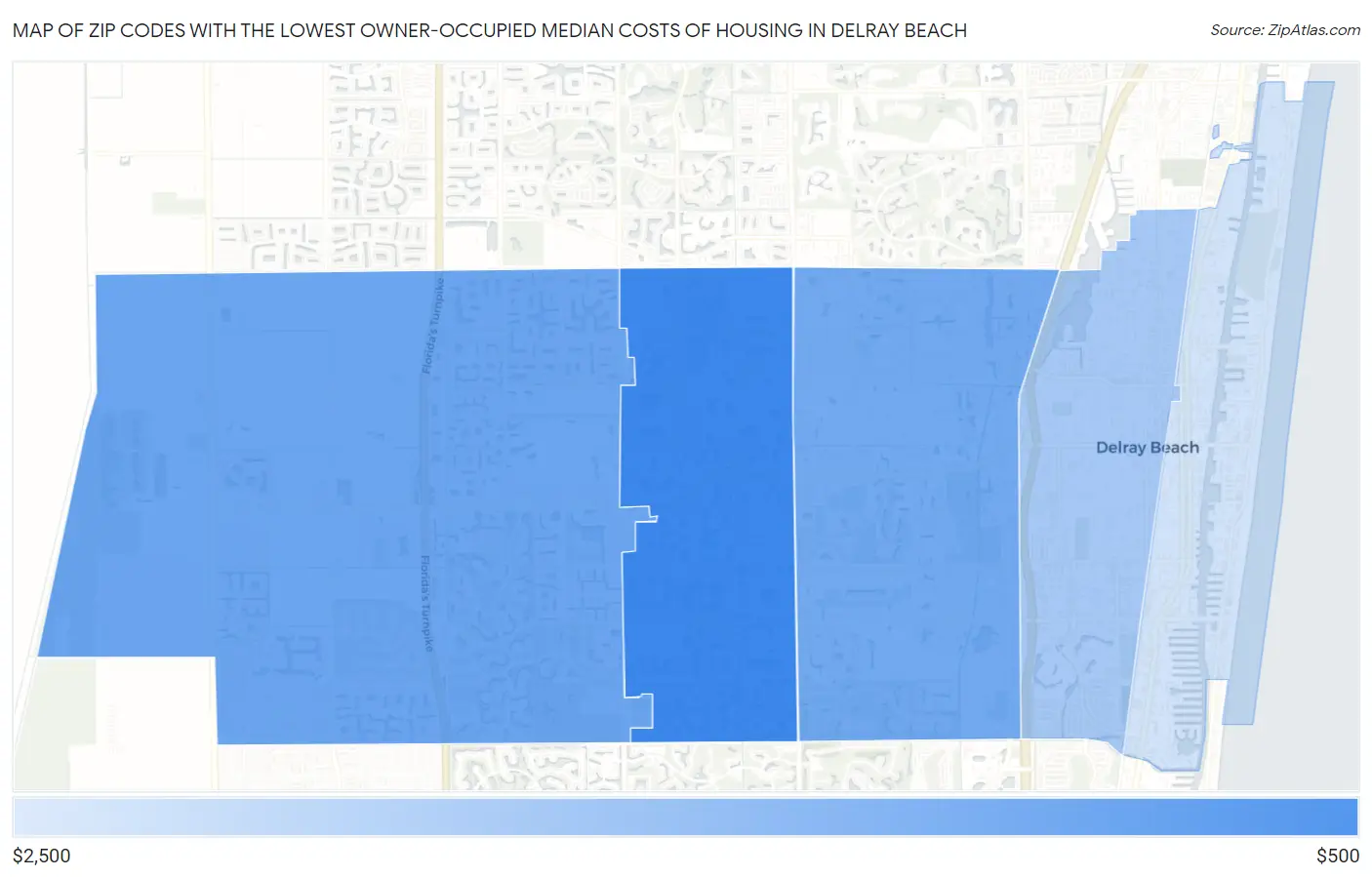 Zip Codes with the Lowest Owner-Occupied Median Costs of Housing in Delray Beach Map