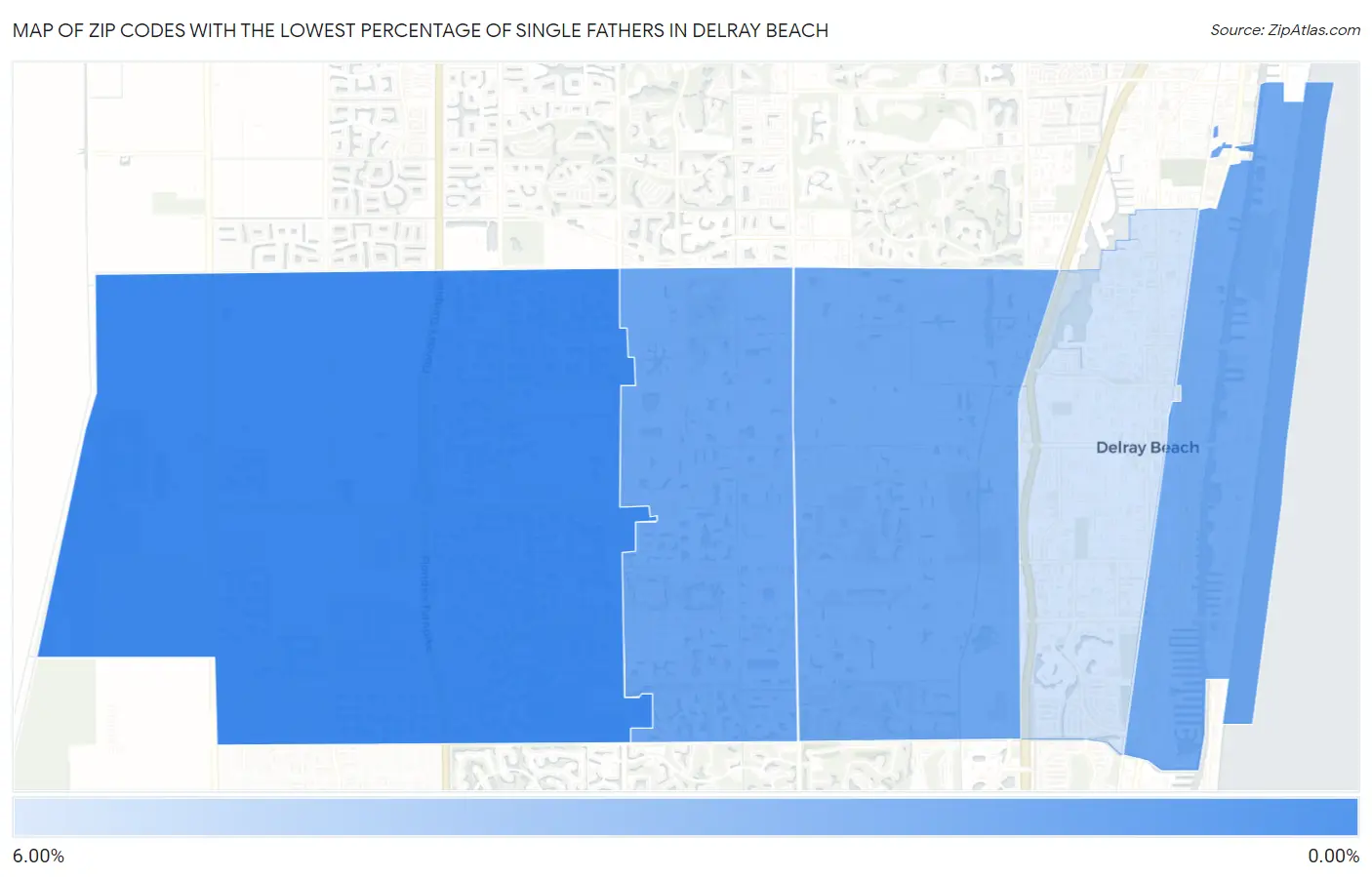 Zip Codes with the Lowest Percentage of Single Fathers in Delray Beach Map