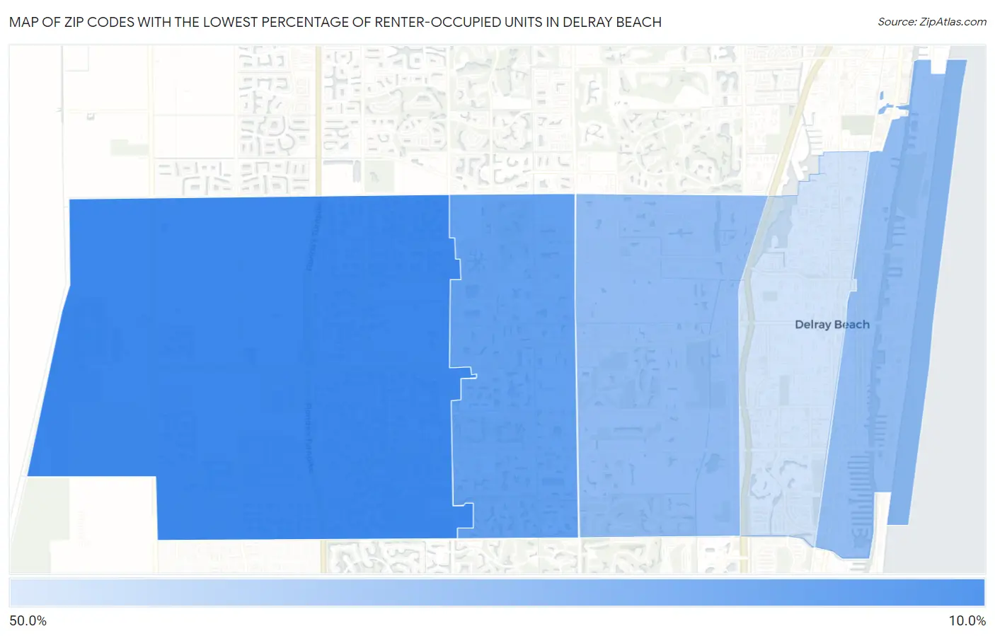 Zip Codes with the Lowest Percentage of Renter-Occupied Units in Delray Beach Map
