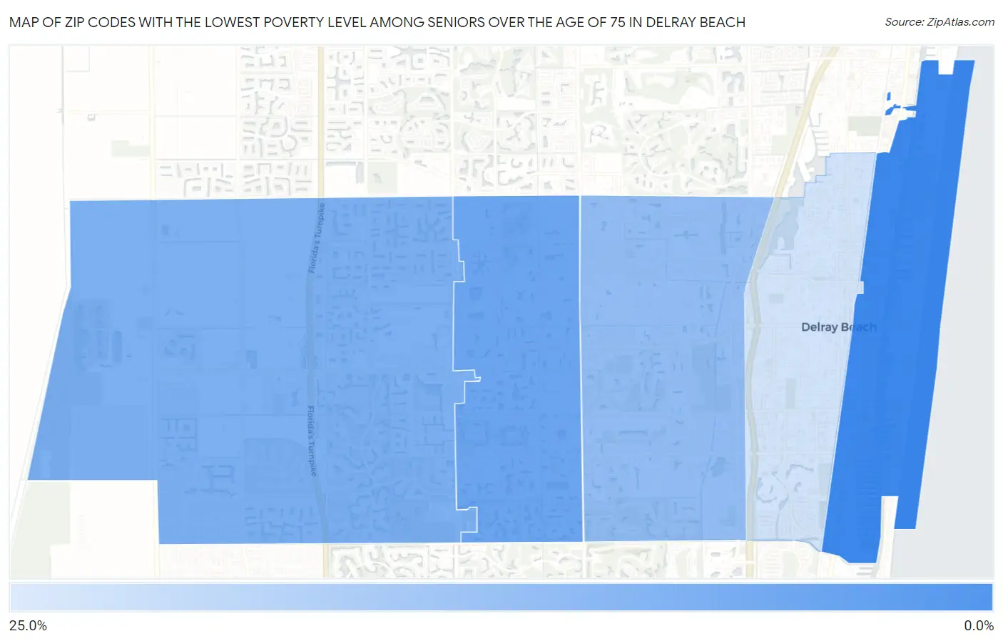 Zip Codes with the Lowest Poverty Level Among Seniors Over the Age of 75 in Delray Beach Map