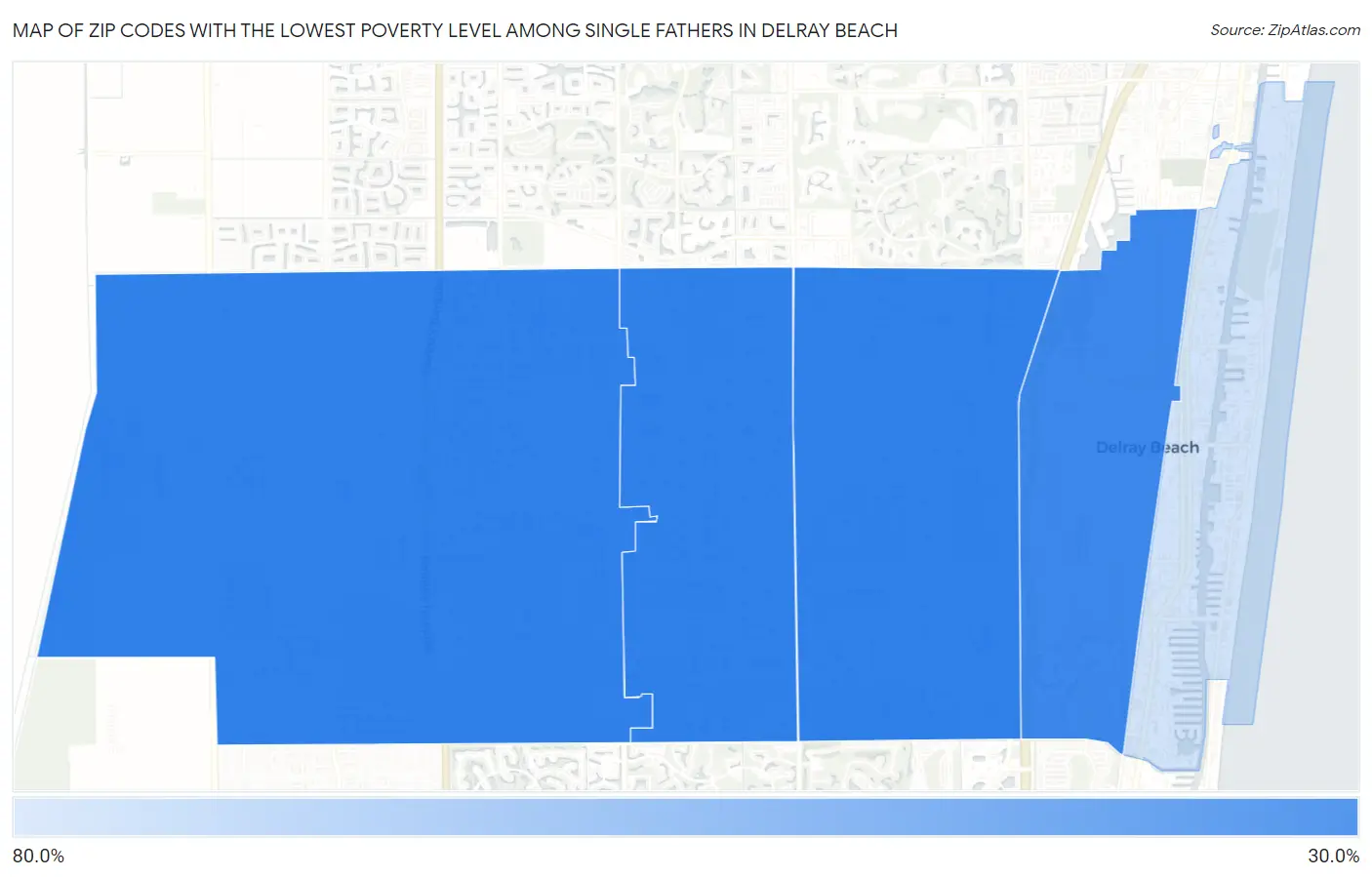 Zip Codes with the Lowest Poverty Level Among Single Fathers in Delray Beach Map