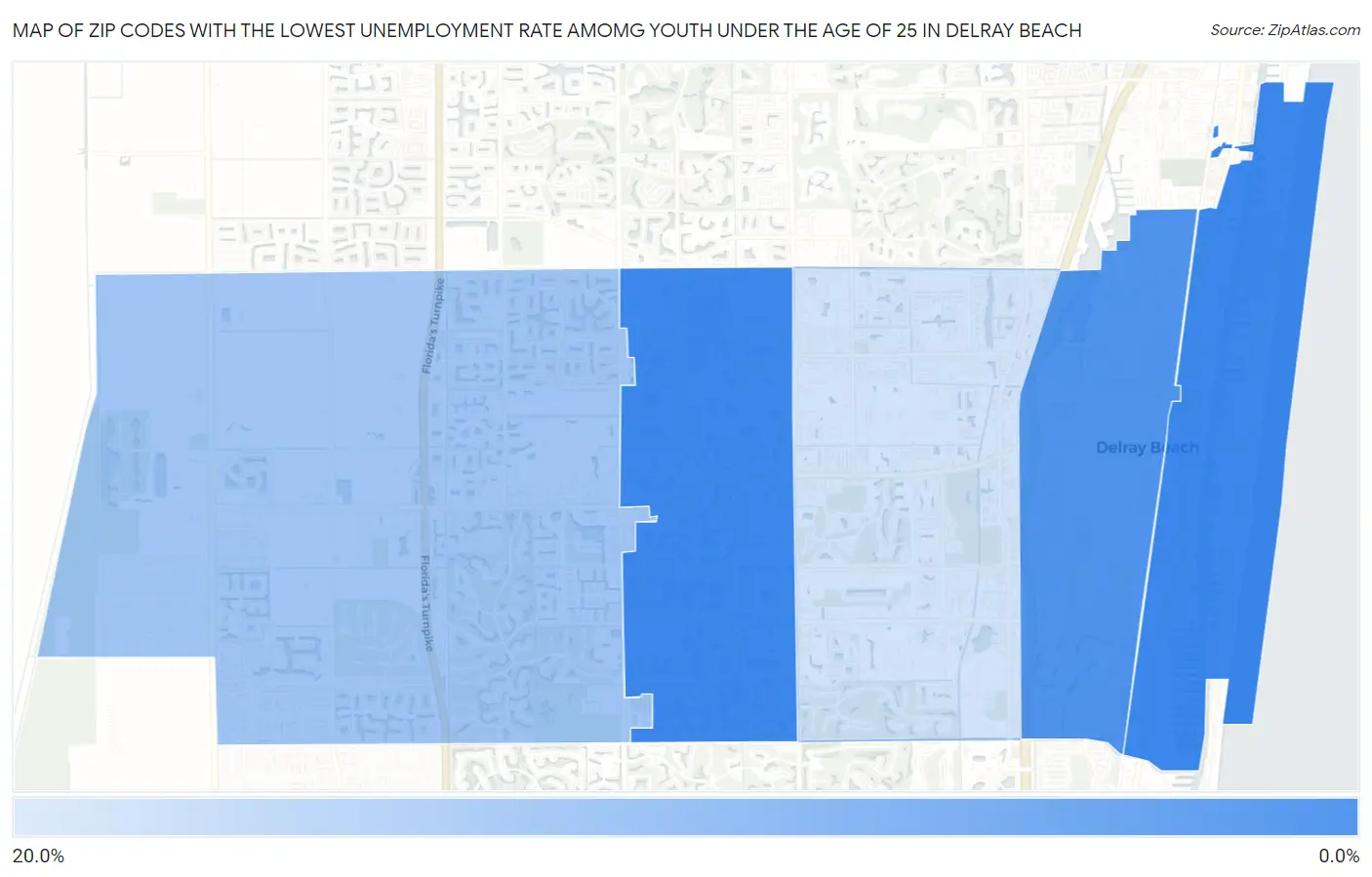 Zip Codes with the Lowest Unemployment Rate Amomg Youth Under the Age of 25 in Delray Beach Map