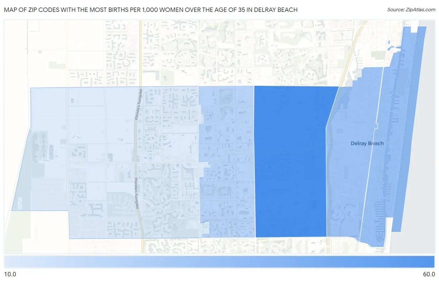 Zip Codes with the Most Births per 1,000 Women Over the Age of 35 in Delray Beach Map