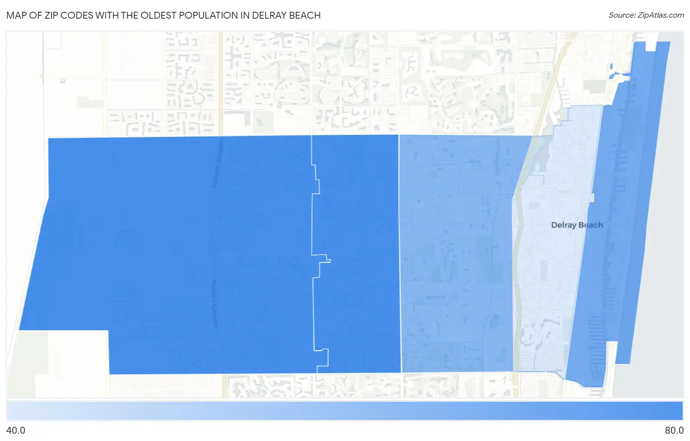 Zip Codes with the Oldest Population in Delray Beach Map