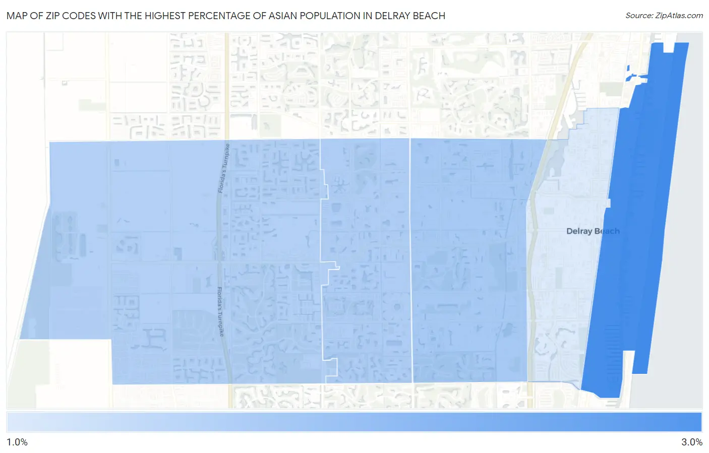 Zip Codes with the Highest Percentage of Asian Population in Delray Beach Map