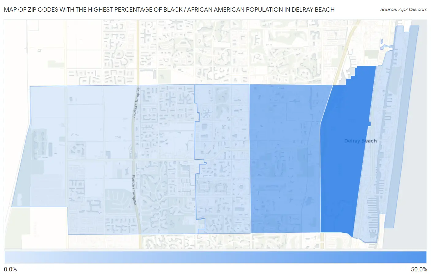 Zip Codes with the Highest Percentage of Black / African American Population in Delray Beach Map