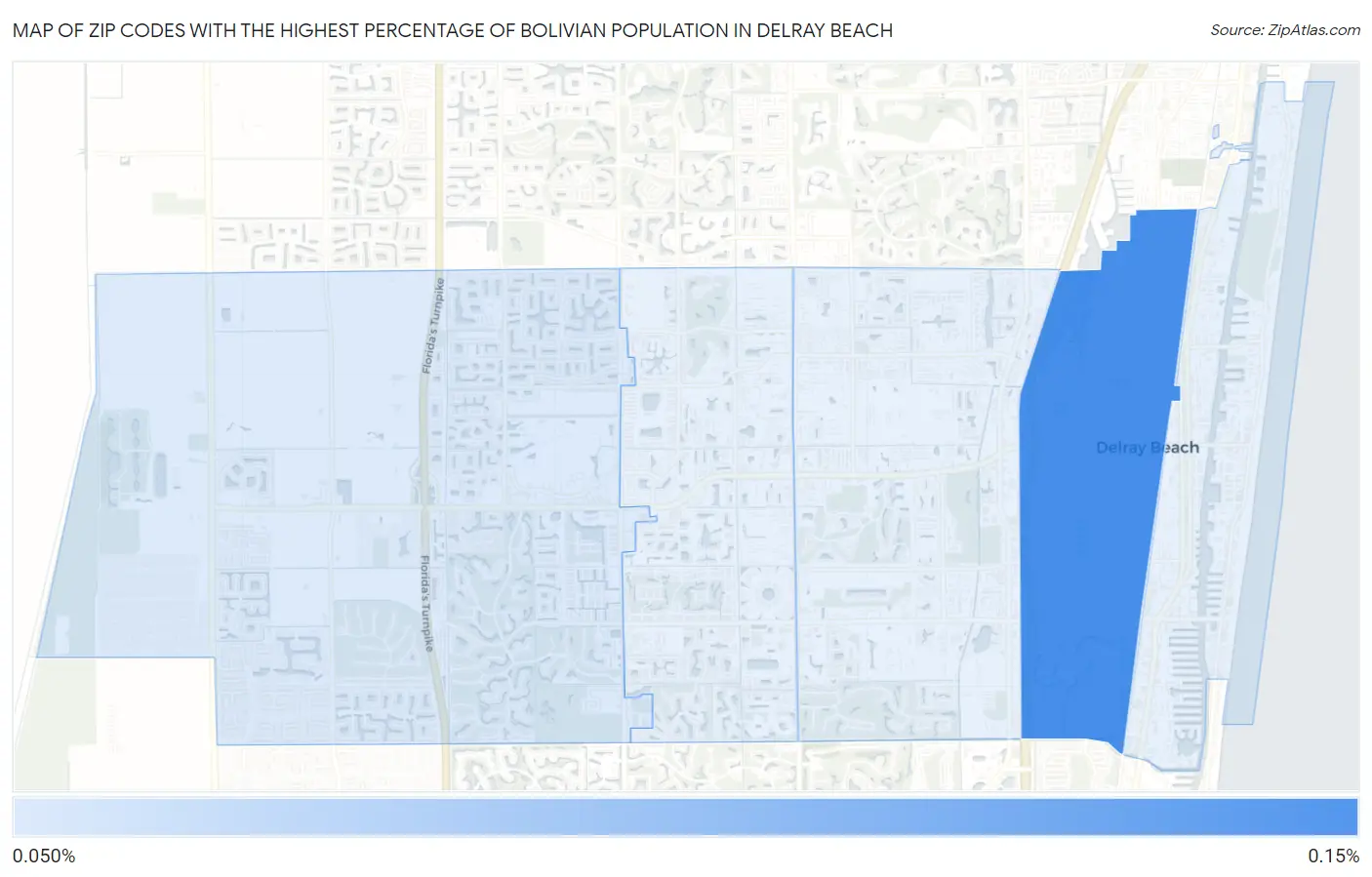 Zip Codes with the Highest Percentage of Bolivian Population in Delray Beach Map