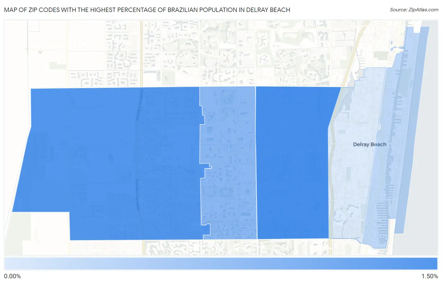 Zip Codes with the Highest Percentage of Brazilian Population in Delray Beach Map