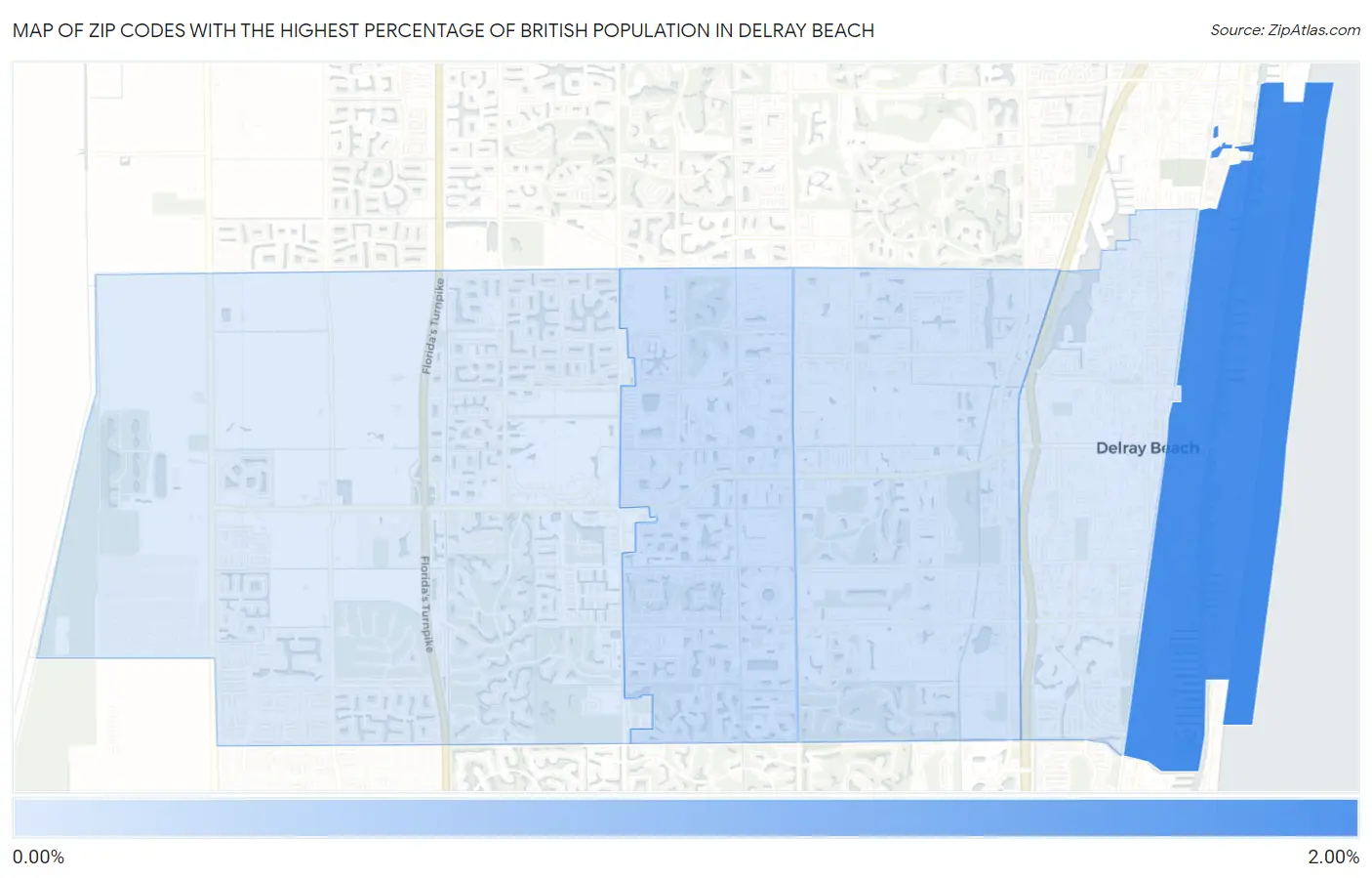 Zip Codes with the Highest Percentage of British Population in Delray Beach Map