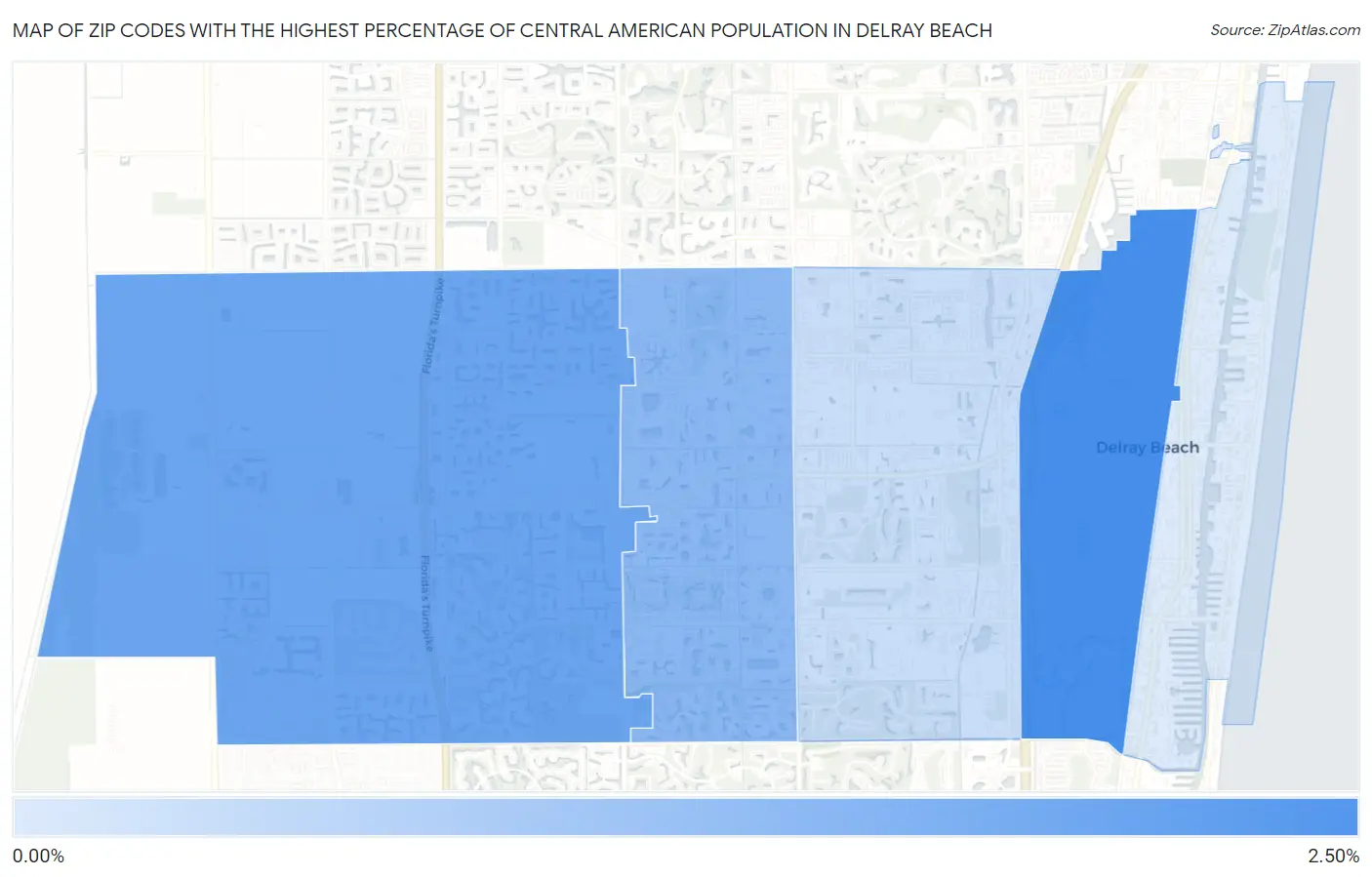 Zip Codes with the Highest Percentage of Central American Population in Delray Beach Map