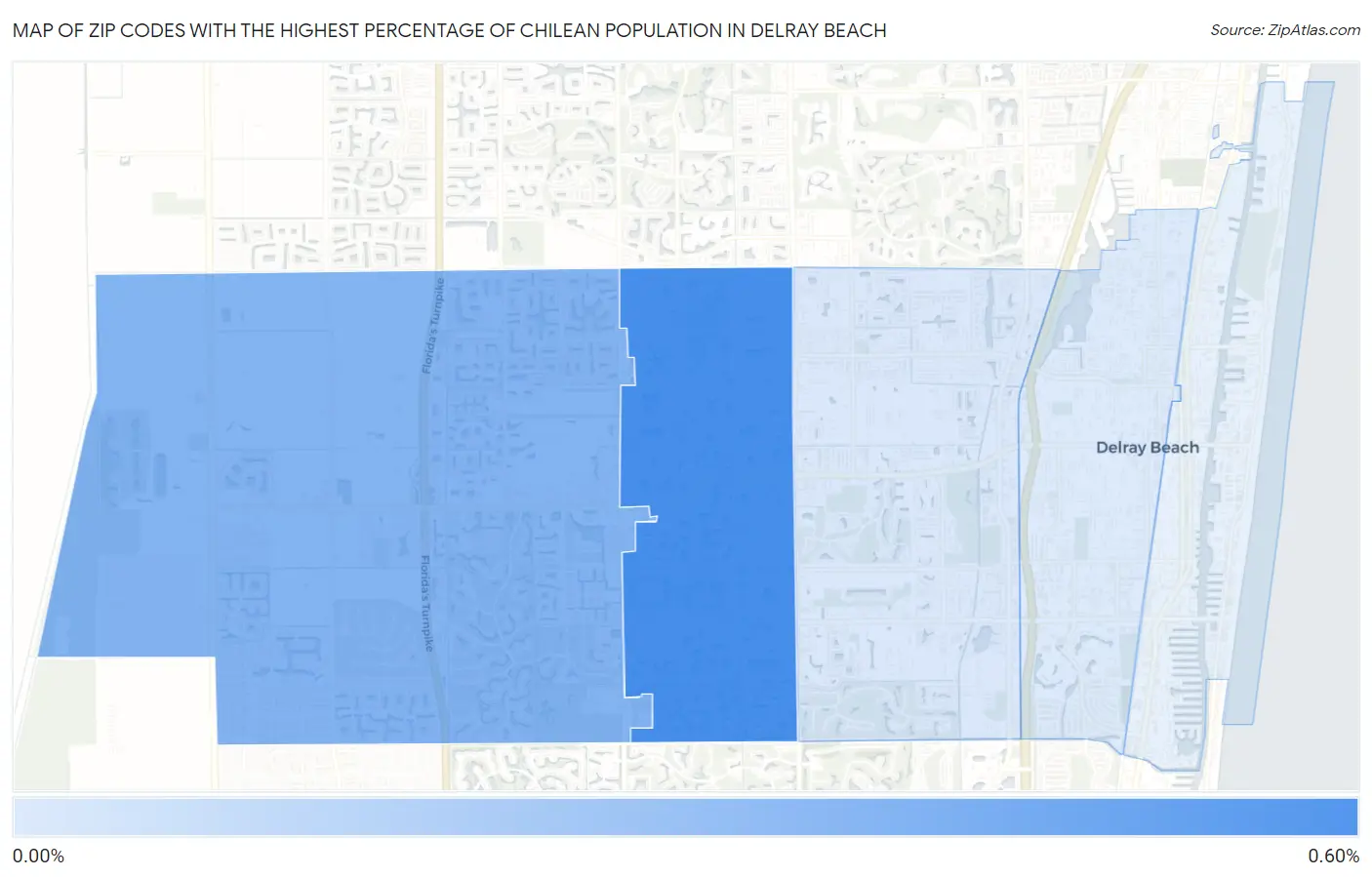 Zip Codes with the Highest Percentage of Chilean Population in Delray Beach Map