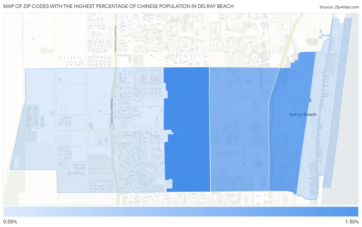 Zip Codes with the Highest Percentage of Chinese Population in Delray Beach Map