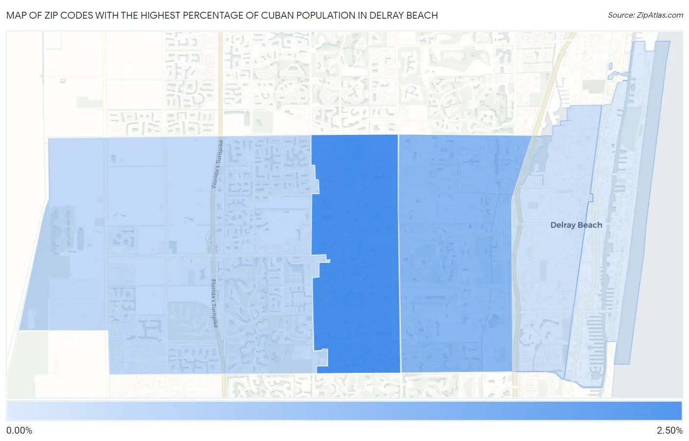 Zip Codes with the Highest Percentage of Cuban Population in Delray Beach Map