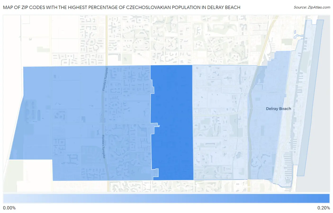 Zip Codes with the Highest Percentage of Czechoslovakian Population in Delray Beach Map