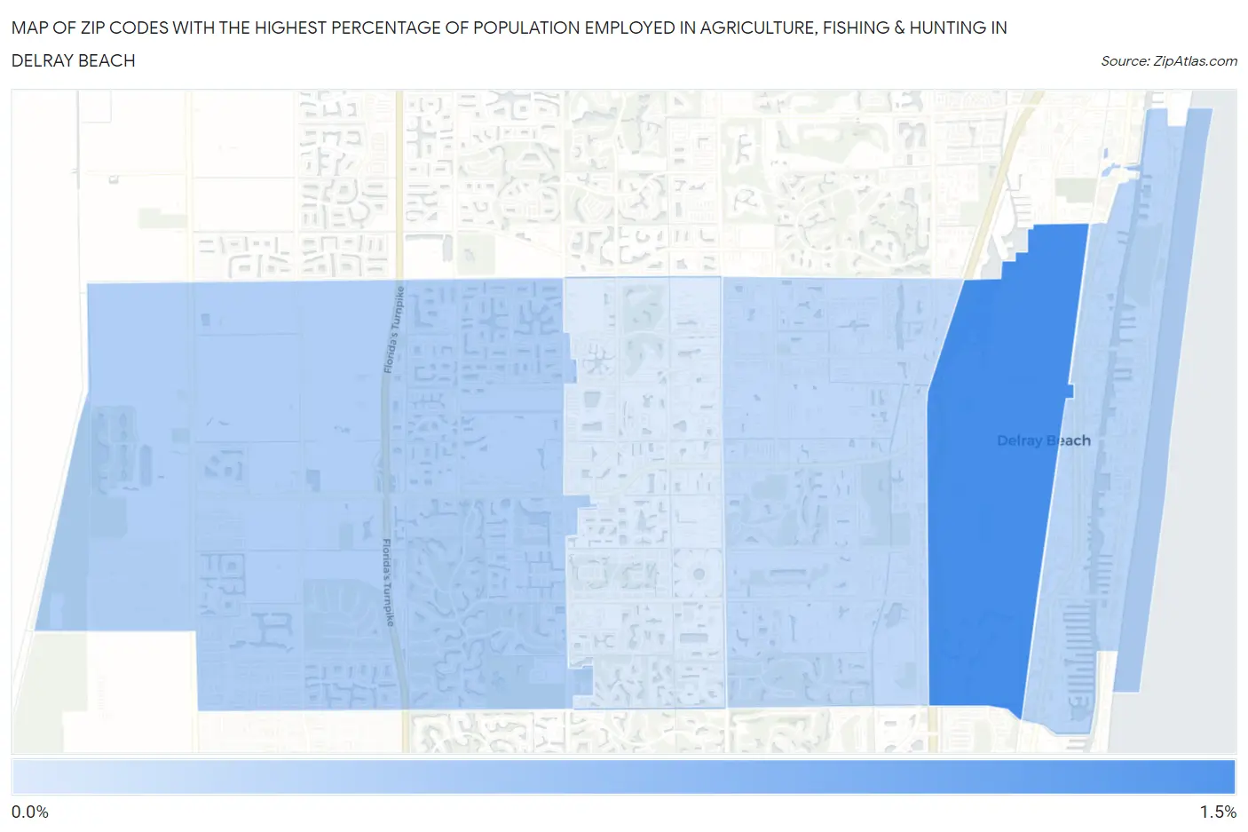 Zip Codes with the Highest Percentage of Population Employed in Agriculture, Fishing & Hunting in Delray Beach Map