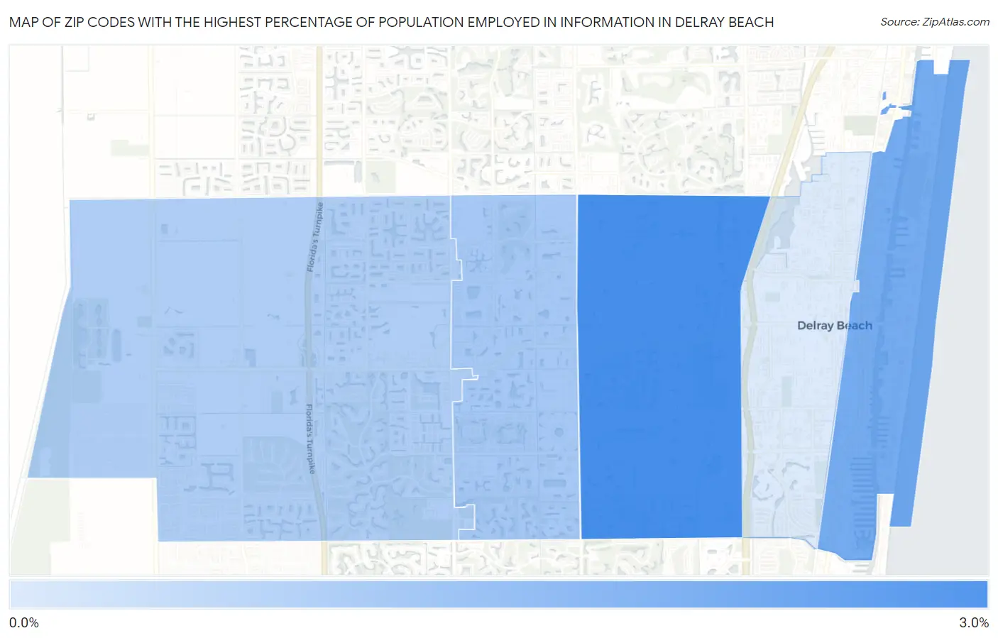 Zip Codes with the Highest Percentage of Population Employed in Information in Delray Beach Map
