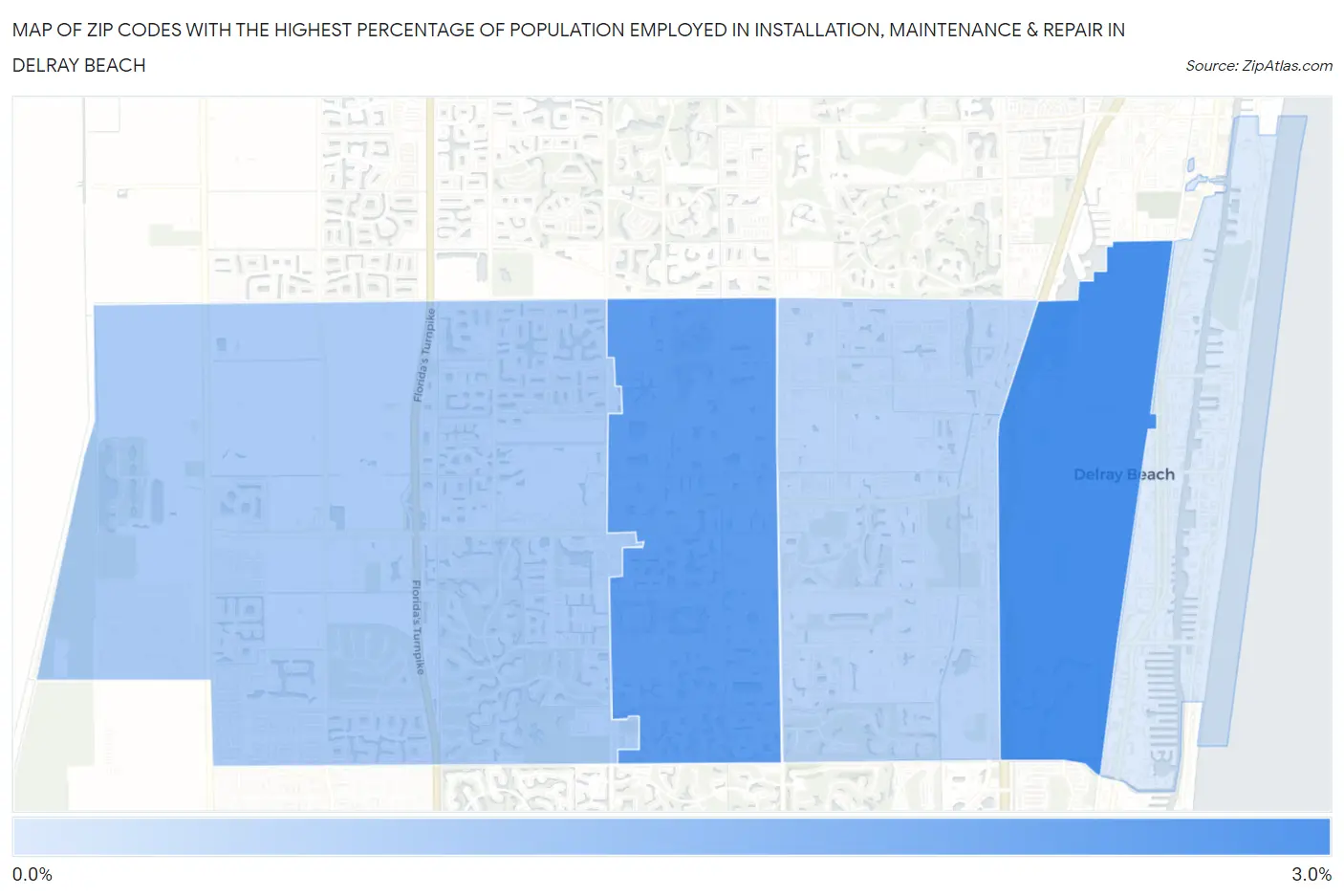 Zip Codes with the Highest Percentage of Population Employed in Installation, Maintenance & Repair in Delray Beach Map