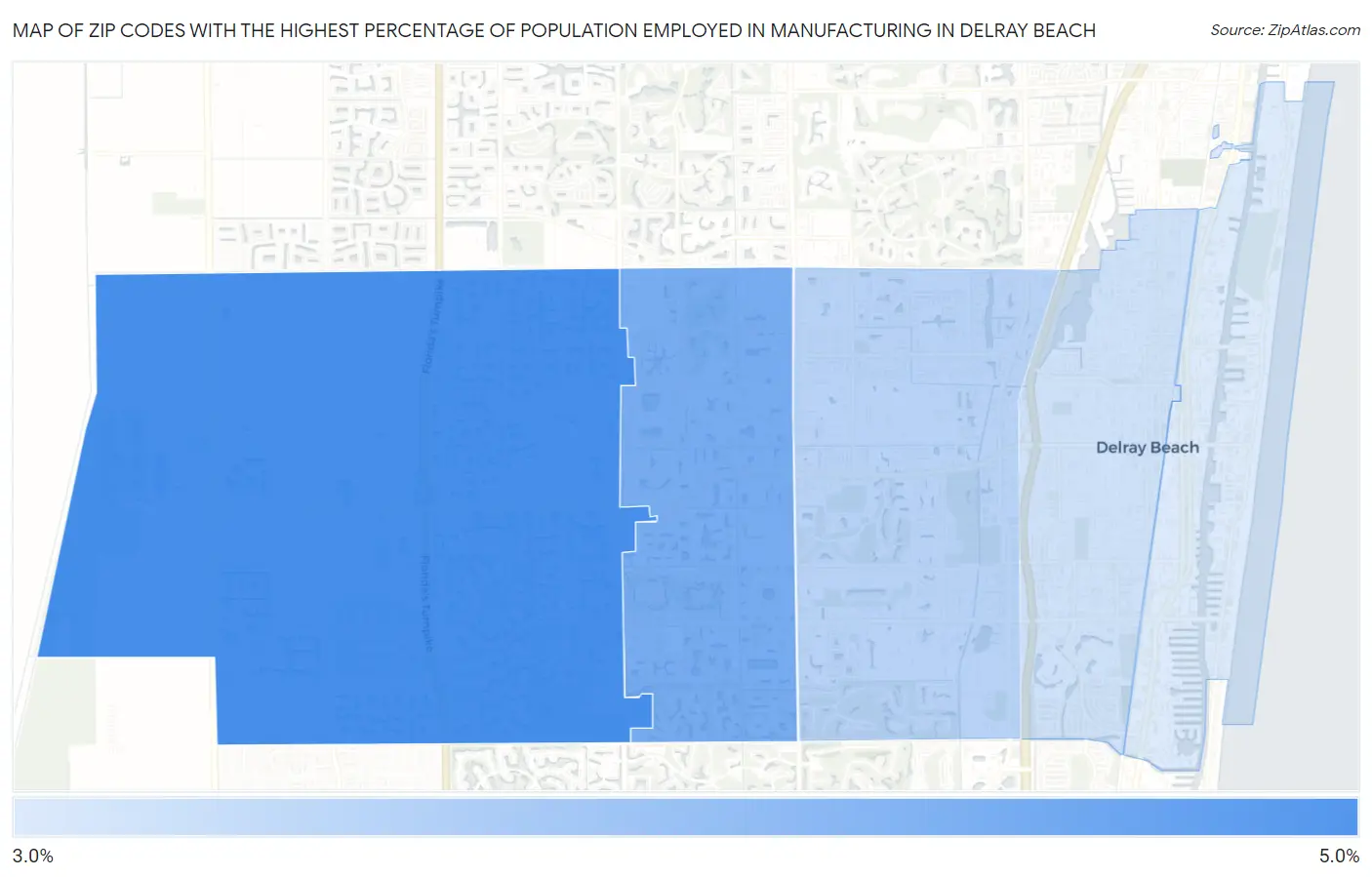 Zip Codes with the Highest Percentage of Population Employed in Manufacturing in Delray Beach Map