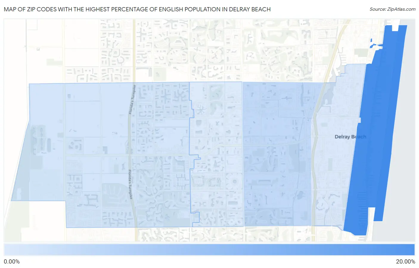 Zip Codes with the Highest Percentage of English Population in Delray Beach Map