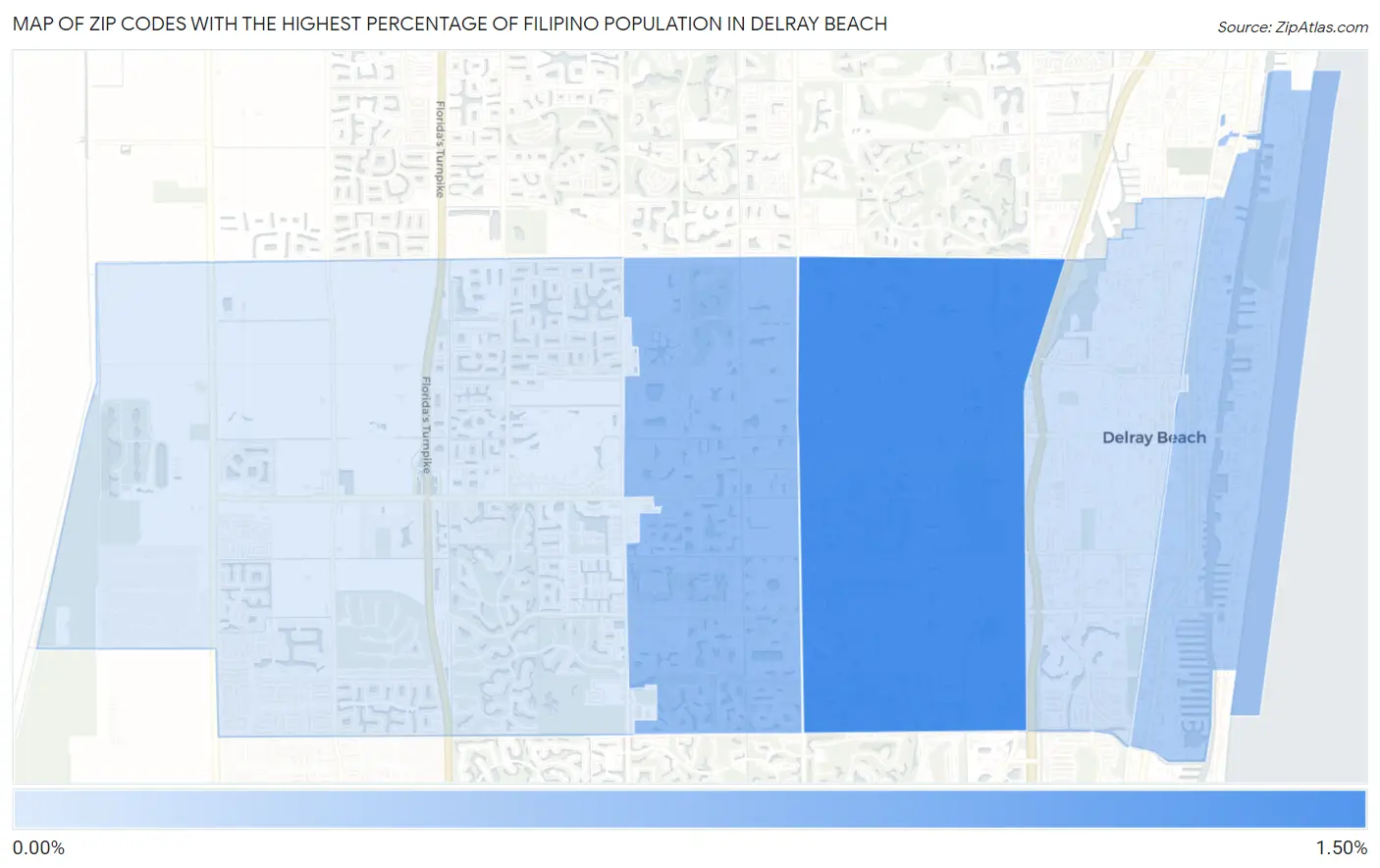 Zip Codes with the Highest Percentage of Filipino Population in Delray Beach Map