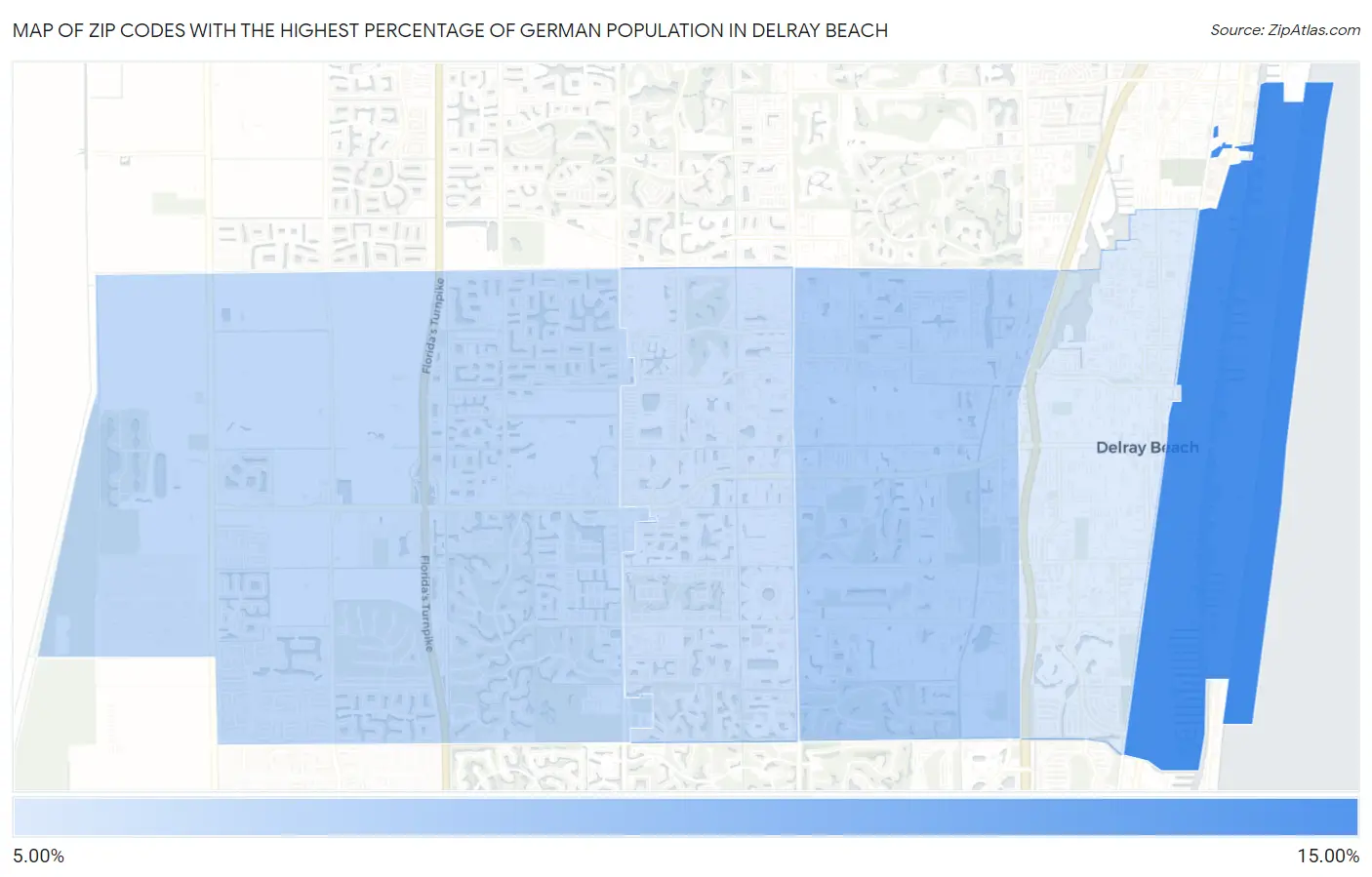 Zip Codes with the Highest Percentage of German Population in Delray Beach Map