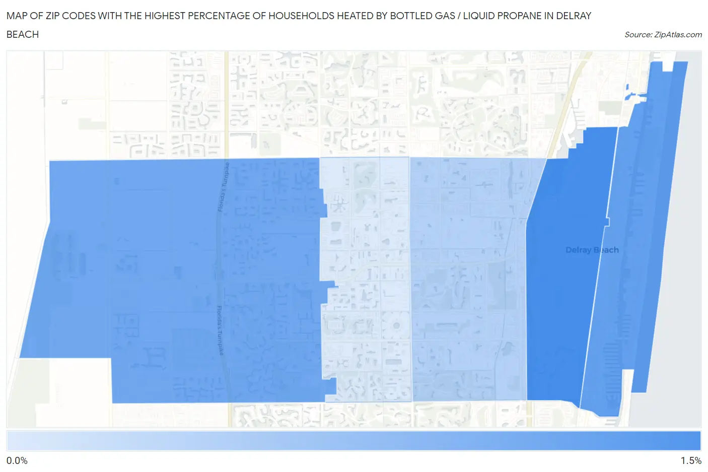 Zip Codes with the Highest Percentage of Households Heated by Bottled Gas / Liquid Propane in Delray Beach Map