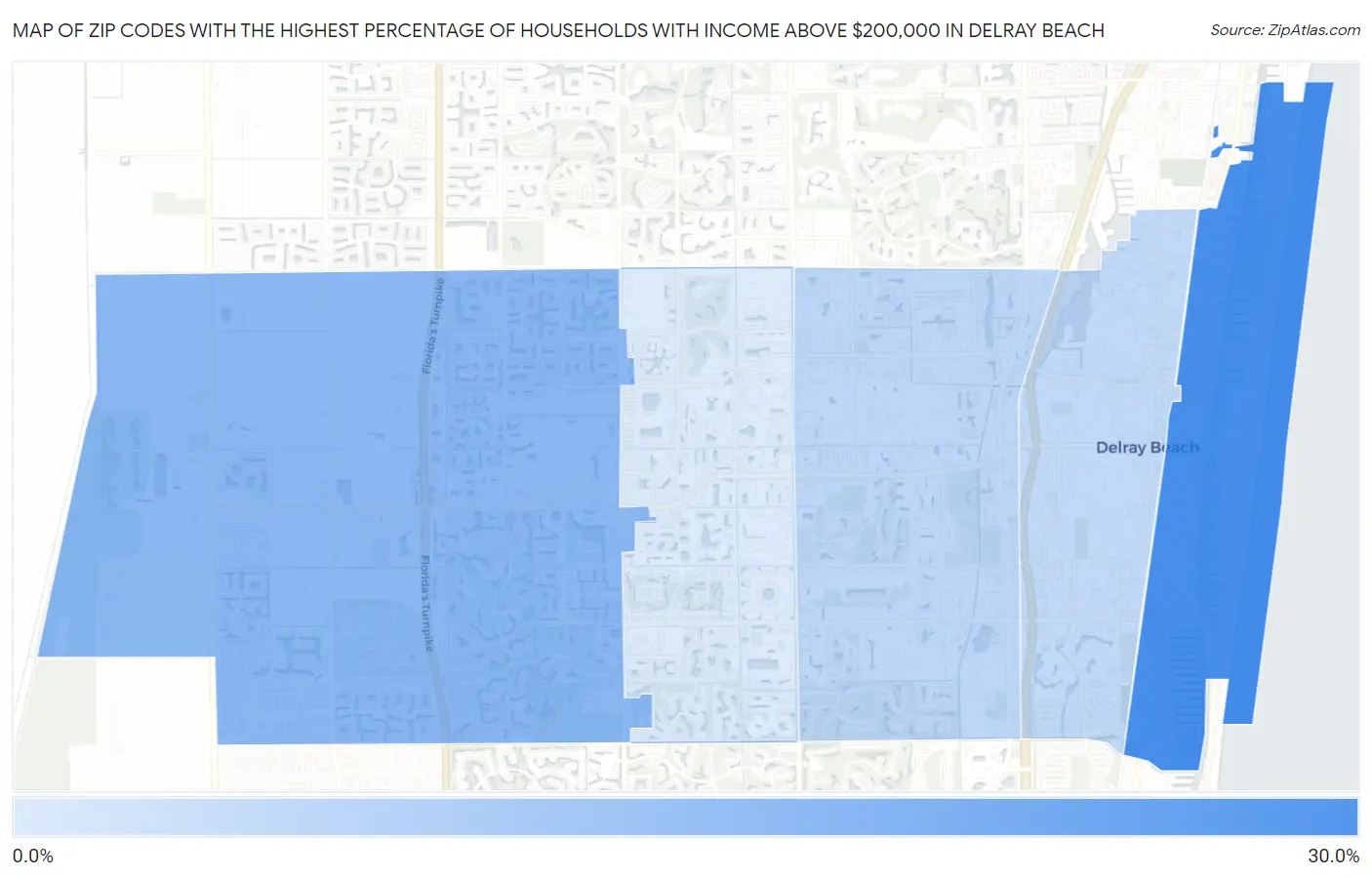 Zip Codes with the Highest Percentage of Households with Income Above $200,000 in Delray Beach Map