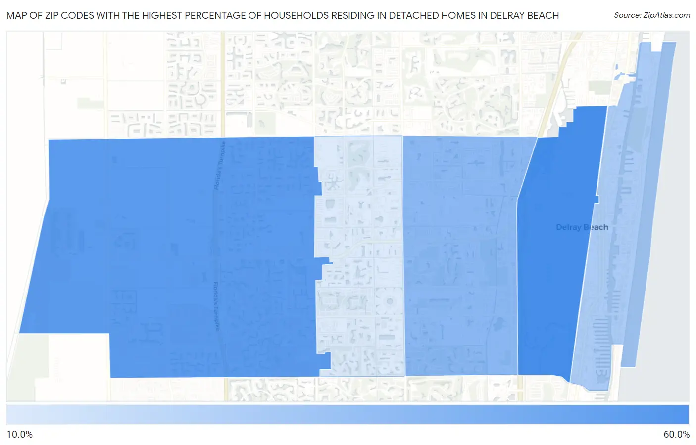 Zip Codes with the Highest Percentage of Households Residing in Detached Homes in Delray Beach Map