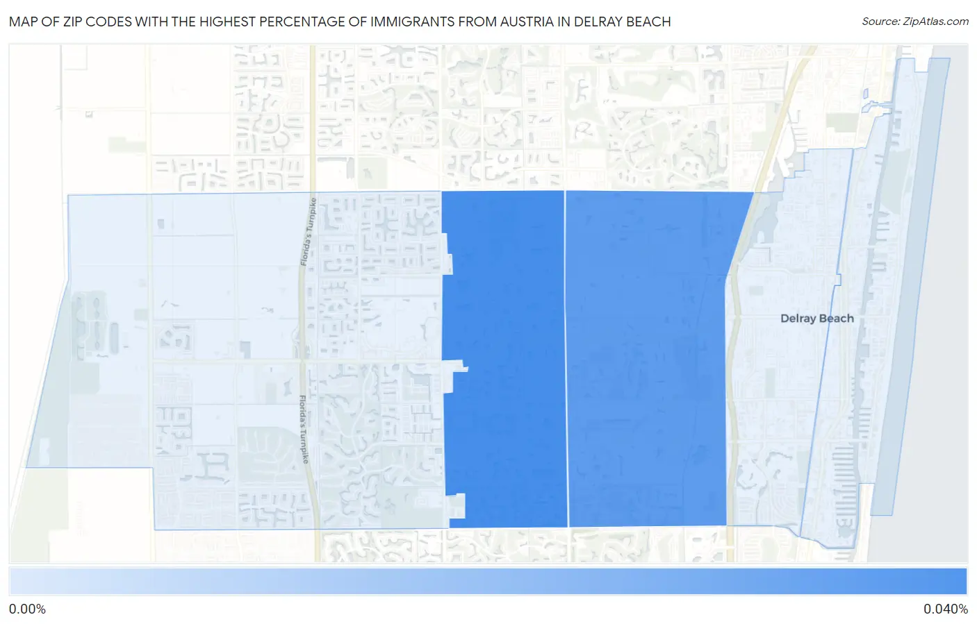 Zip Codes with the Highest Percentage of Immigrants from Austria in Delray Beach Map