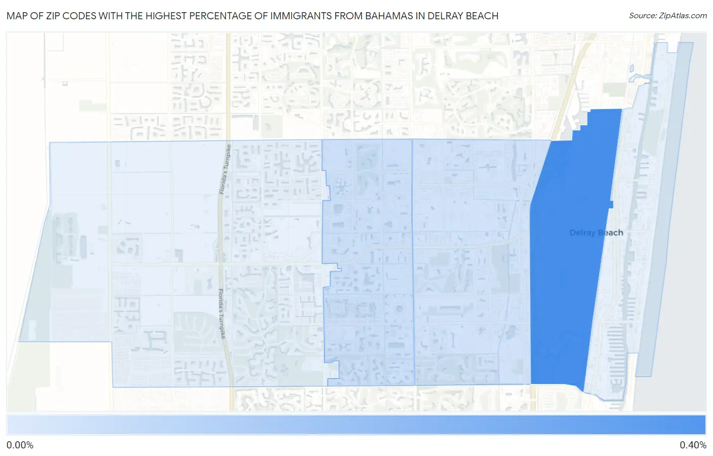 Zip Codes with the Highest Percentage of Immigrants from Bahamas in Delray Beach Map