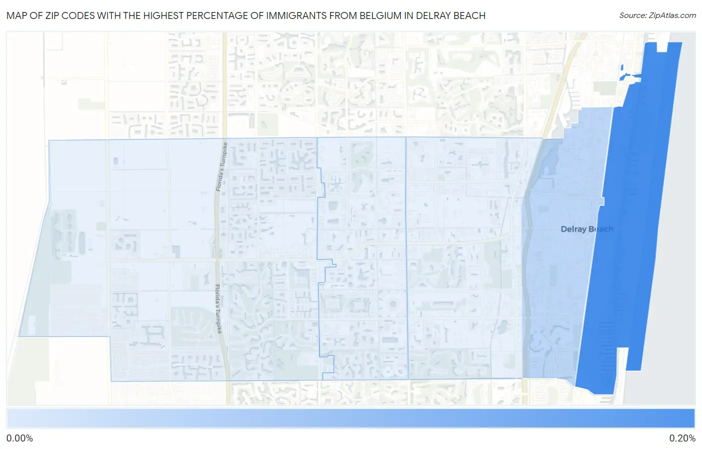 Zip Codes with the Highest Percentage of Immigrants from Belgium in Delray Beach Map