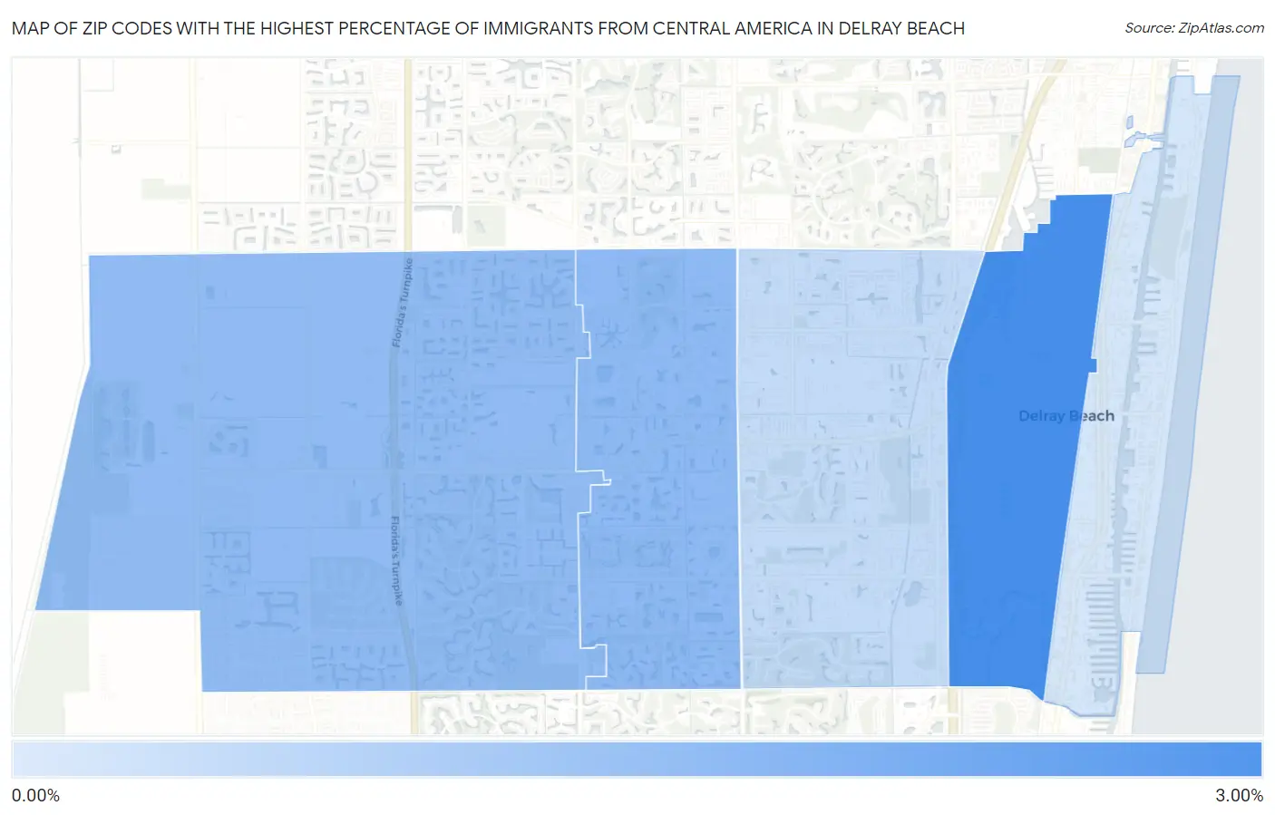 Zip Codes with the Highest Percentage of Immigrants from Central America in Delray Beach Map